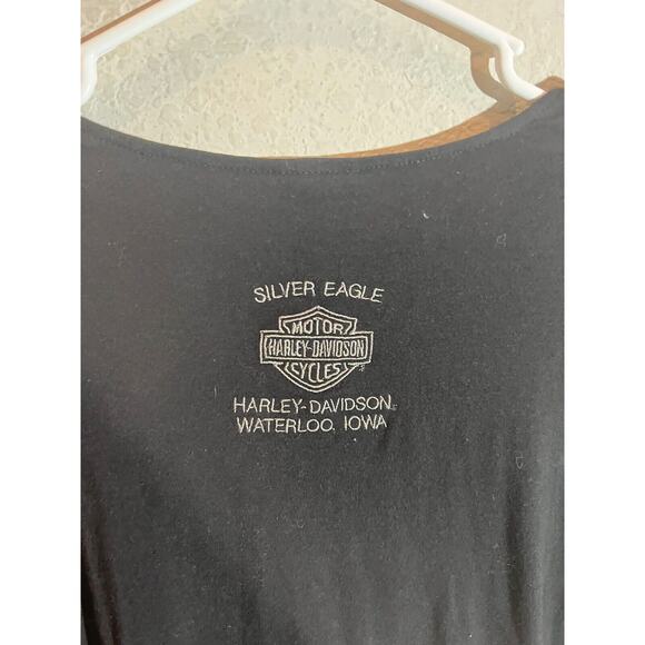Harley Davidson Silver Eagle Waterloo Iowa Black Biker Top Embroidered Womens 1X - Picture 4 of 9